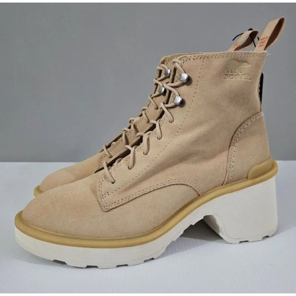 NEW Sorel Hi Line Ankle Boot Womens 7.5 Tan Leather Waterproof Hiking Lug Sole - Picture 1 of 13